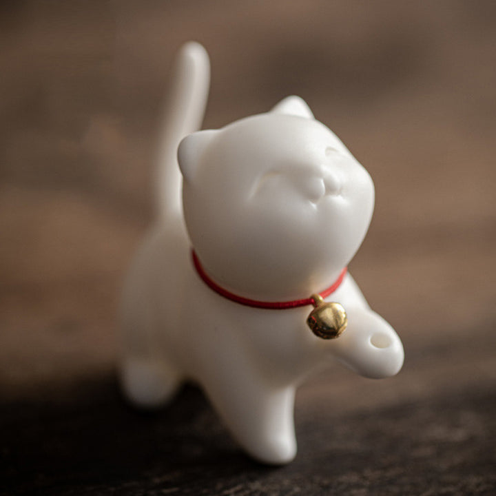 Buddha Stones Mini Lucky Cat Kitten Tea Pet Ceramica Casa Scrivania Figurina Decorazione Con Tappetino Di Bambù - image 6