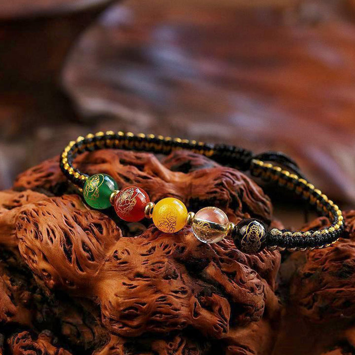 Braccialetto intrecciato in corda di protezione fatto a mano in agata con Buddha Stones, cinque direzioni, divinità della ricchezza