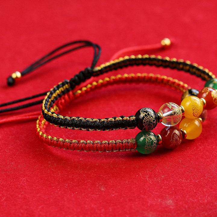 Braccialetto intrecciato in corda di protezione fatto a mano in agata con Buddha Stones, cinque direzioni, divinità della ricchezza