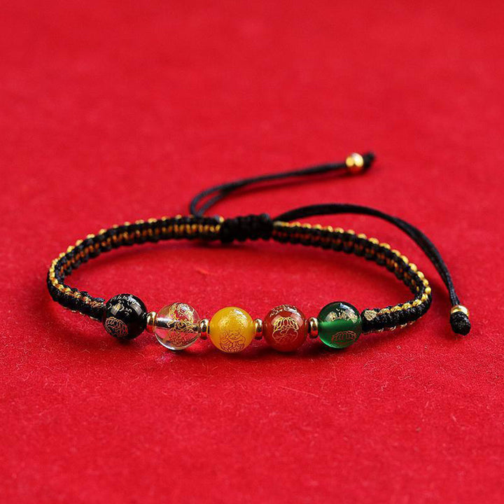 Braccialetto intrecciato in corda di protezione fatto a mano in agata con Buddha Stones, cinque direzioni, divinità della ricchezza