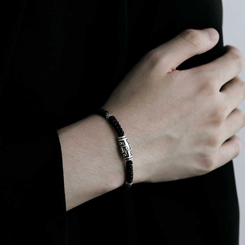 Braccialetto di corda della benedizione con perline Dzi a nove occhi in argento sterling 999 Buddha Stones - image 12