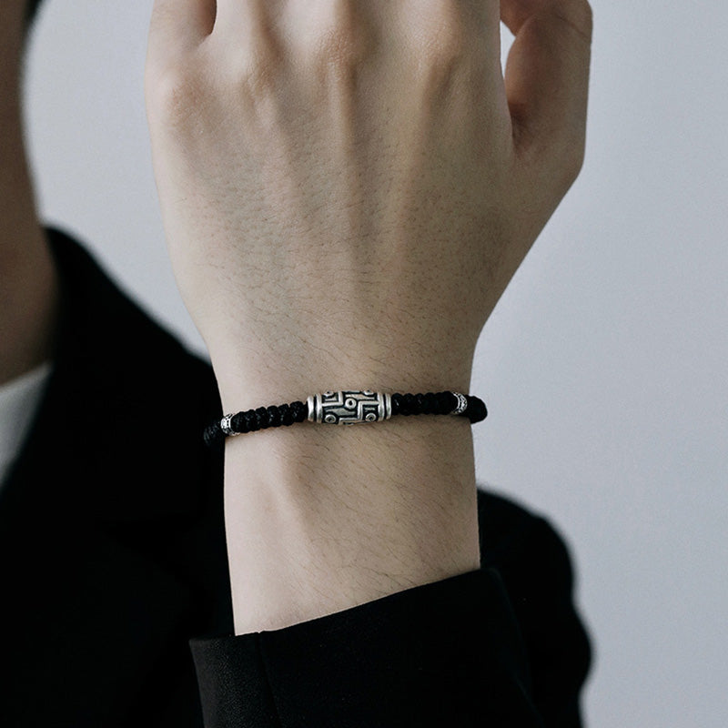 Braccialetto di corda della benedizione con perline Dzi a nove occhi in argento sterling 999 Buddha Stones - image 9