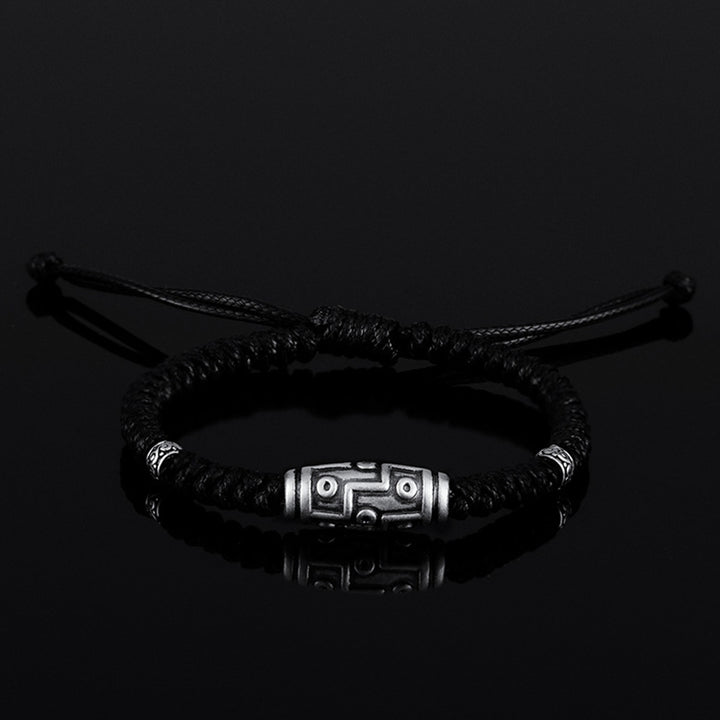 Braccialetto di corda della benedizione con perline Dzi a nove occhi in argento sterling 999 Buddha Stones