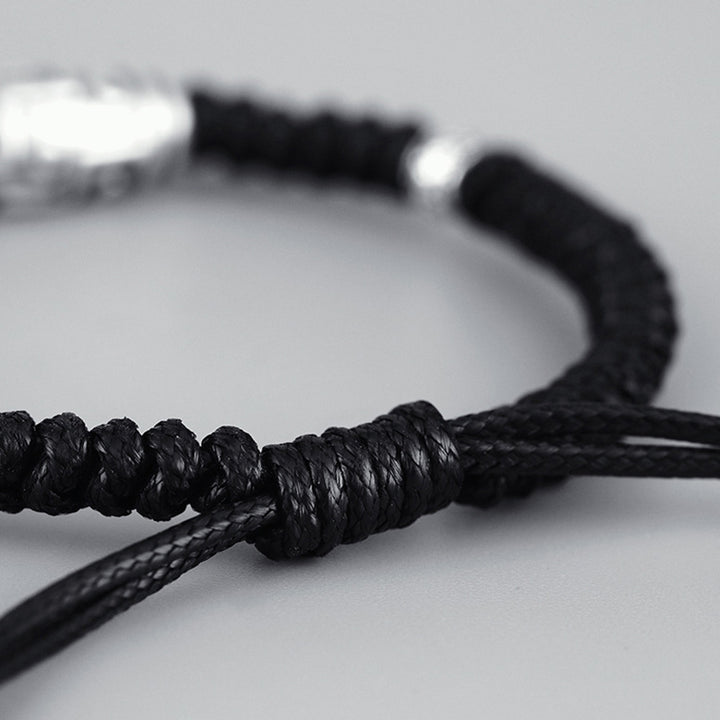 Braccialetto di corda della benedizione con perline Dzi a nove occhi in argento sterling 999 Buddha Stones