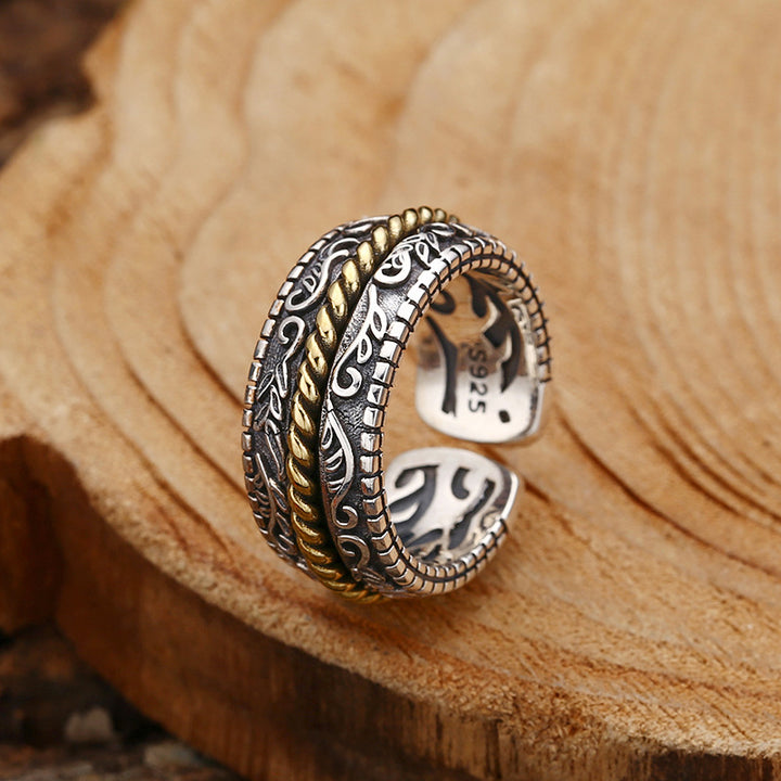 Anello regolabile con motivo a fiori della dinastia Tang, in argento sterling 925, Buddha Stones