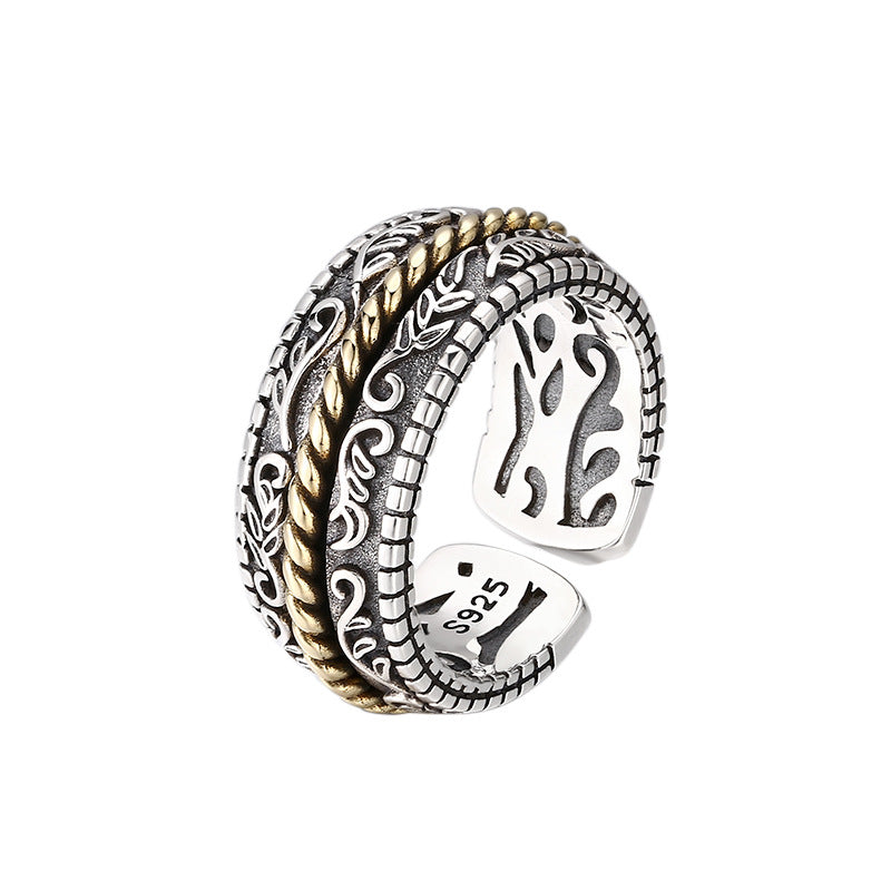 Anello regolabile con motivo a fiori della dinastia Tang, in argento sterling 925, Buddha Stones
