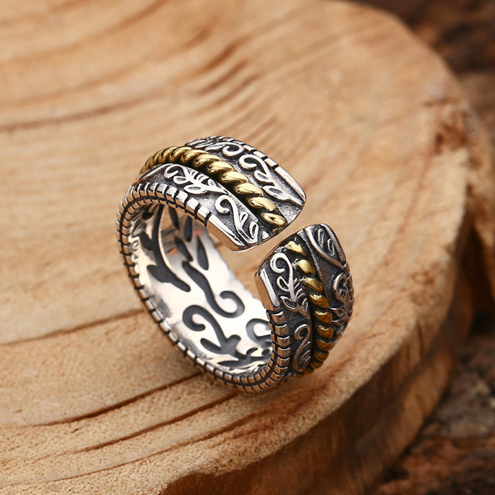 Anello regolabile con motivo a fiori della dinastia Tang, in argento sterling 925, Buddha Stones