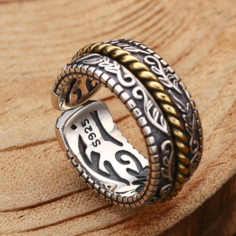 Anello regolabile con motivo a fiori della dinastia Tang, in argento sterling 925, Buddha Stones