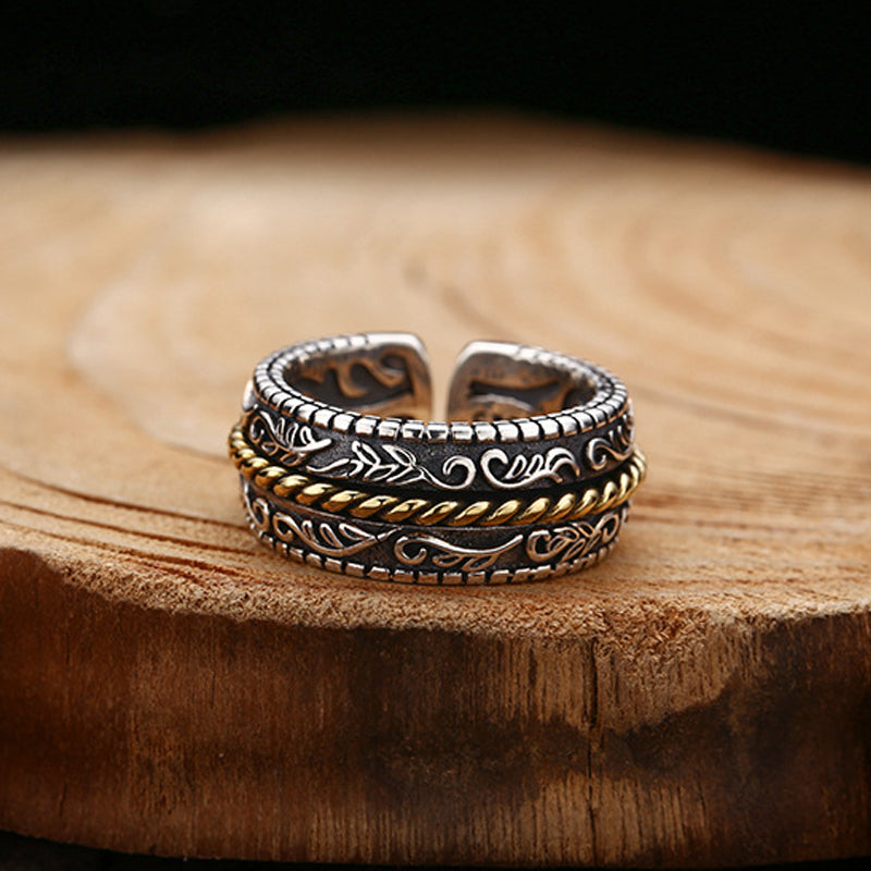 Anello regolabile con motivo a fiori della dinastia Tang, in argento sterling 925, Buddha Stones