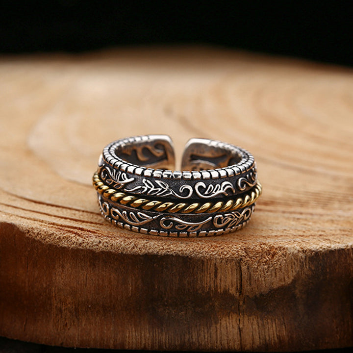 Anello regolabile con motivo a fiori della dinastia Tang, in argento sterling 925, Buddha Stones