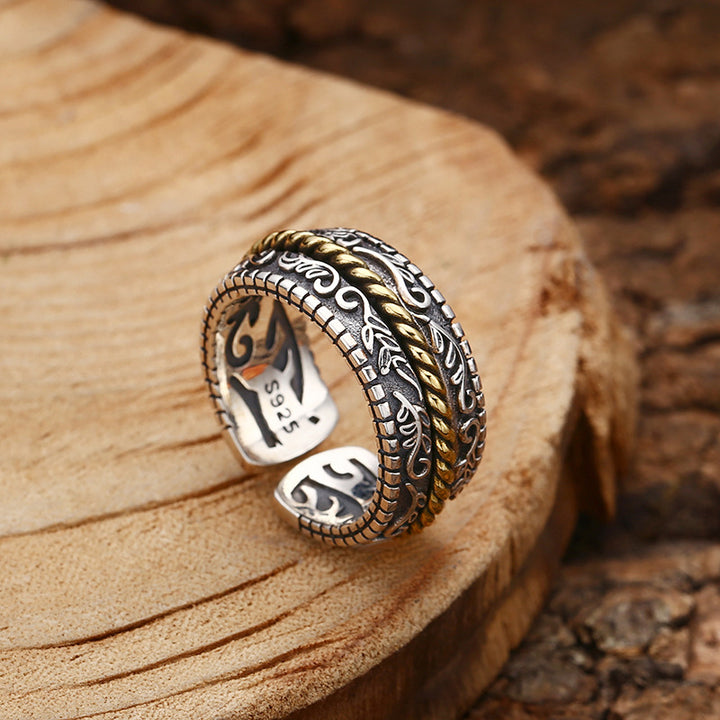 Anello regolabile con motivo a fiori della dinastia Tang, in argento sterling 925, Buddha Stones