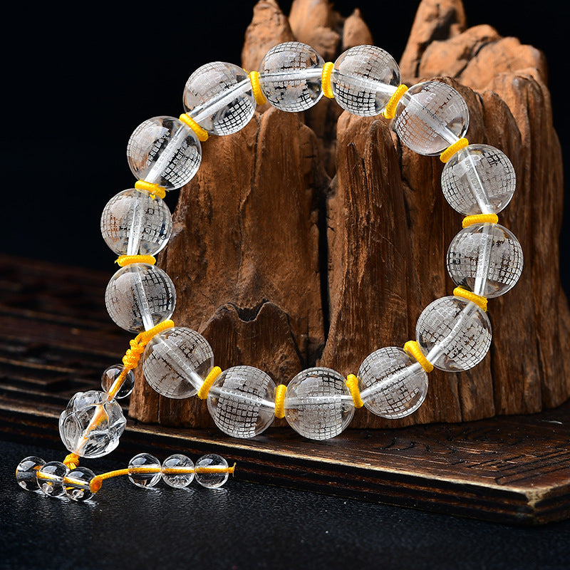 Buddha Stones Tibet Cristallo bianco Metà demone Metà Buddha Cuore Sutra Braccialetto di guarigione del loto