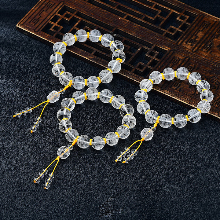 Buddha Stones Tibet Cristallo bianco Metà demone Metà Buddha Cuore Sutra Braccialetto di guarigione del loto