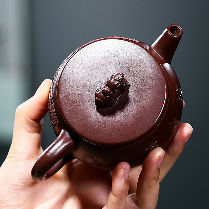 Teiera Kung Fu in argilla viola con drago marrone fatto a mano Yixing Buddha Stones 240ml