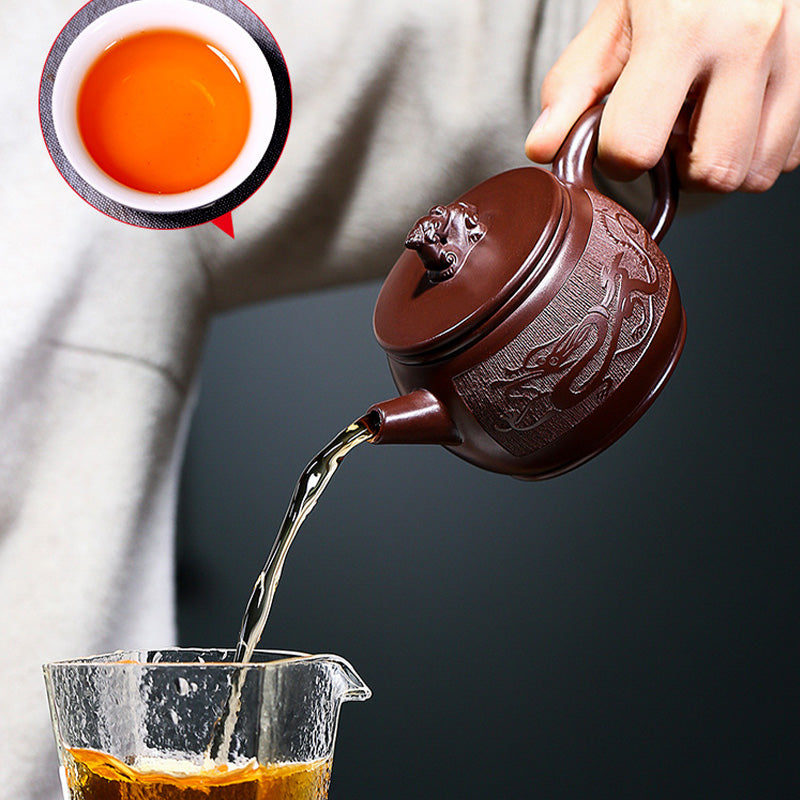 Teiera Kung Fu in argilla viola con drago marrone fatto a mano Yixing Buddha Stones 240ml