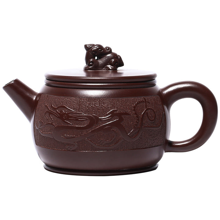 Teiera Kung Fu in argilla viola con drago marrone fatto a mano Yixing Buddha Stones 240ml