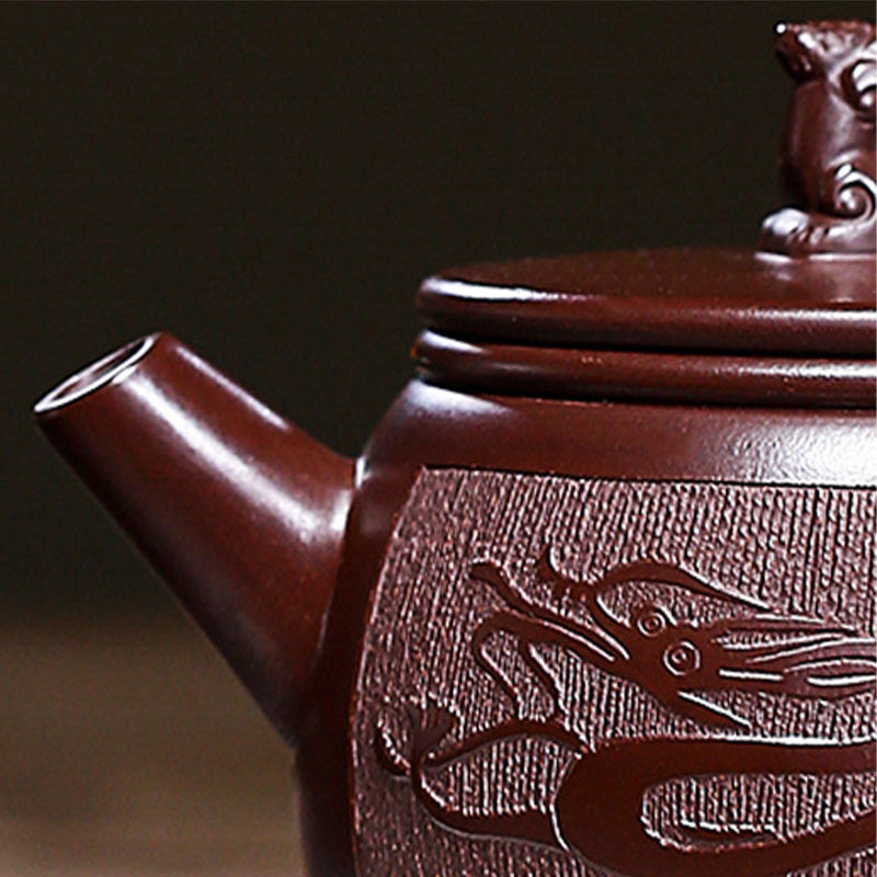 Teiera Kung Fu in argilla viola con drago marrone fatto a mano Yixing Buddha Stones 240ml
