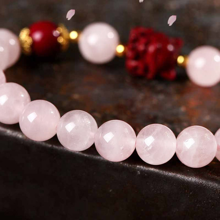 Braccialetto dell'amore con volpe a nove code in cristallo rosa naturale Buddha Stones Cinnabar