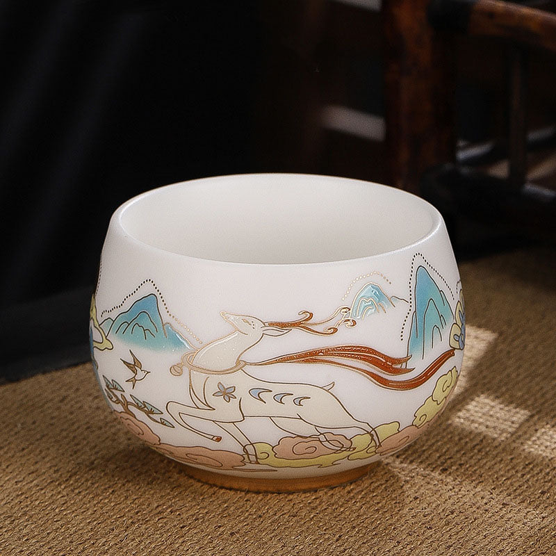 Buddha Stones Drago Cicala Bambù Cervo Gru Loto Prugna Fiore Tazza da tè in ceramica Kung Fu Tazza da tè Ciotola 185ml