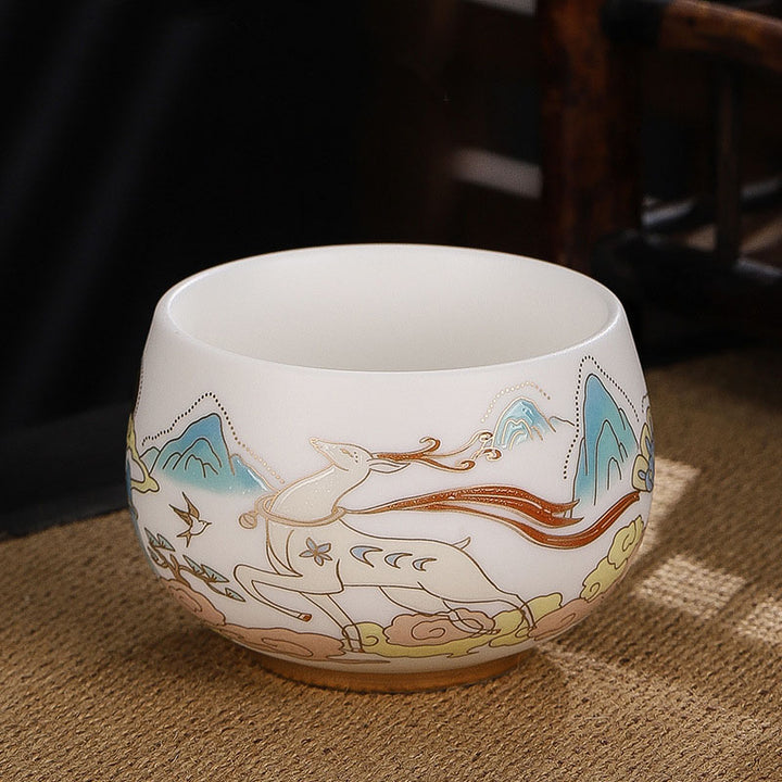 Buddha Stones Drago Cicala Bambù Cervo Gru Loto Prugna Fiore Tazza da tè in ceramica Kung Fu Tazza da tè Ciotola 185ml