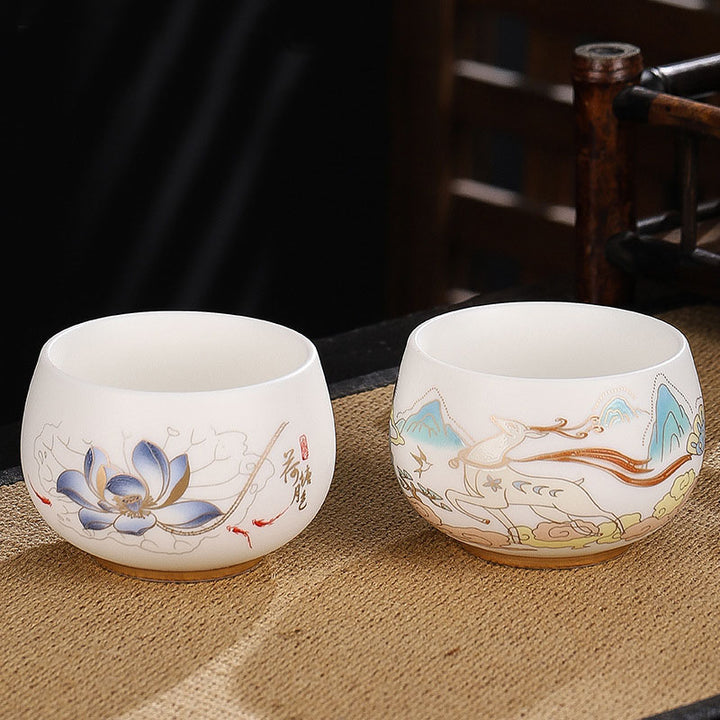 Buddha Stones Drago Cicala Bambù Cervo Gru Loto Prugna Fiore Tazza da tè in ceramica Kung Fu Tazza da tè Ciotola 185ml