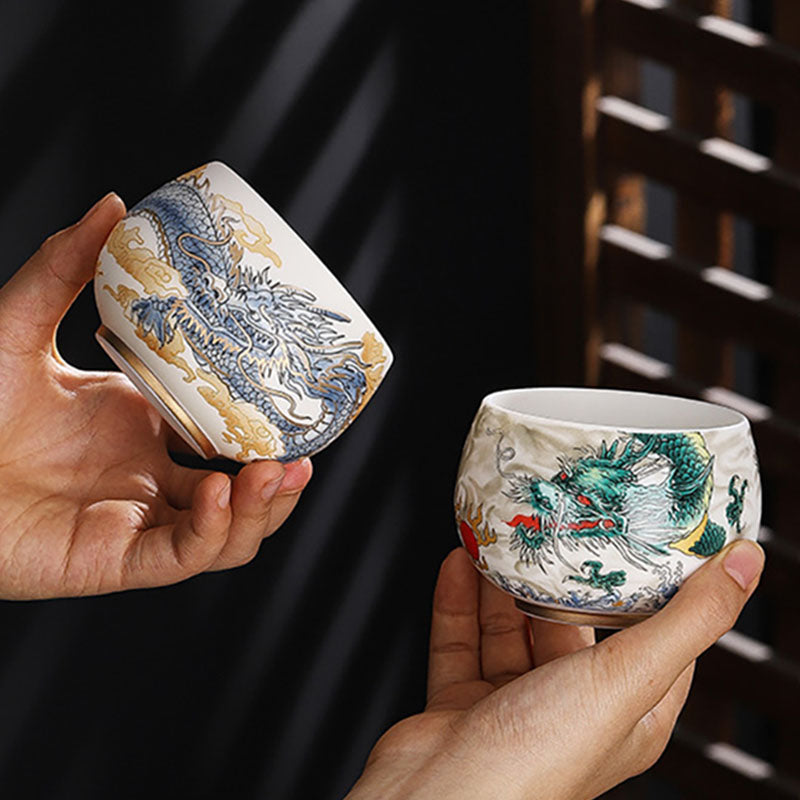 Buddha Stones Drago Cicala Bambù Cervo Gru Loto Prugna Fiore Tazza da tè in ceramica Kung Fu Tazza da tè Ciotola 185ml