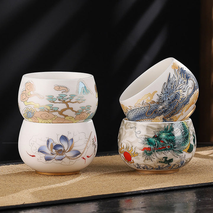 Buddha Stones Drago Cicala Bambù Cervo Gru Loto Prugna Fiore Tazza da tè in ceramica Kung Fu Tazza da tè Ciotola 185ml