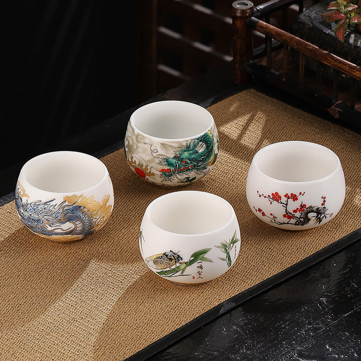 Buddha Stones Drago Cicala Bambù Cervo Gru Loto Prugna Fiore Tazza da tè in ceramica Kung Fu Tazza da tè Ciotola 185ml