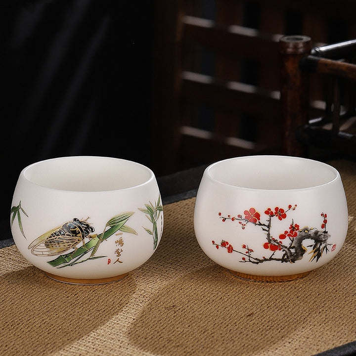 Buddha Stones Drago Cicala Bambù Cervo Gru Loto Prugna Fiore Tazza da tè in ceramica Kung Fu Tazza da tè Ciotola 185ml