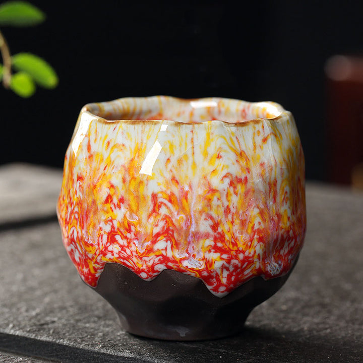 Tazza da tè in ceramica arancione rossa verde gialla Buddha Stones Kung Fu Tea Cup