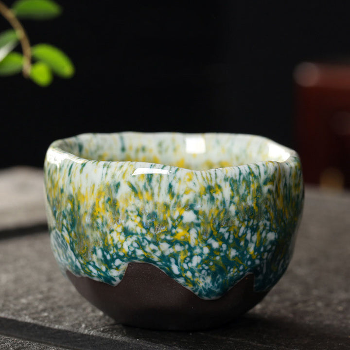 Tazza da tè in ceramica arancione rossa verde gialla Buddha Stones Kung Fu Tea Cup