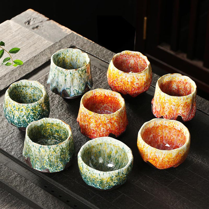 Tazza da tè in ceramica arancione rossa verde gialla Buddha Stones Kung Fu Tea Cup