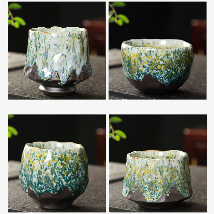 Tazza da tè in ceramica arancione rossa verde gialla Buddha Stones Kung Fu Tea Cup
