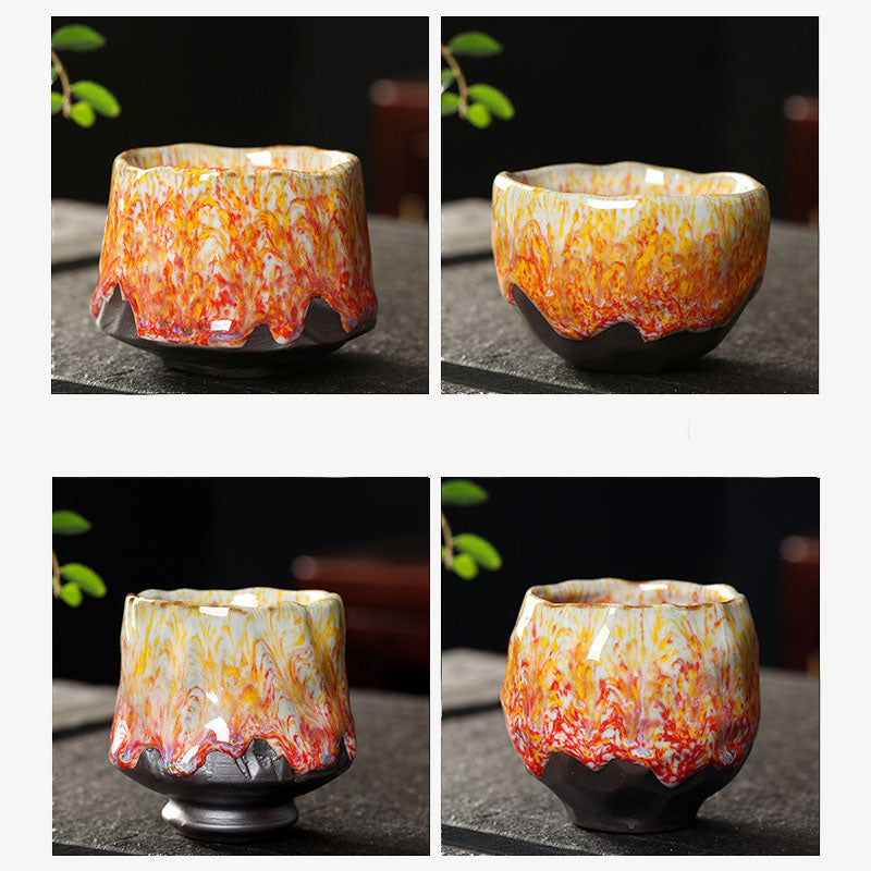 Tazza da tè in ceramica arancione rossa verde gialla Buddha Stones Kung Fu Tea Cup