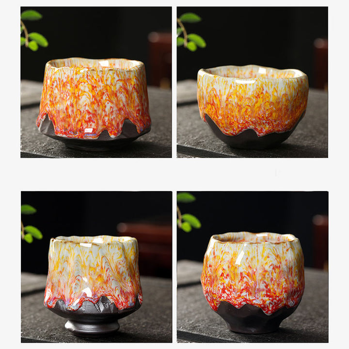 Tazza da tè in ceramica arancione rossa verde gialla Buddha Stones Kung Fu Tea Cup