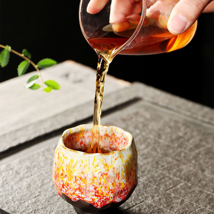 Tazza da tè in ceramica arancione rossa verde gialla Buddha Stones Kung Fu Tea Cup