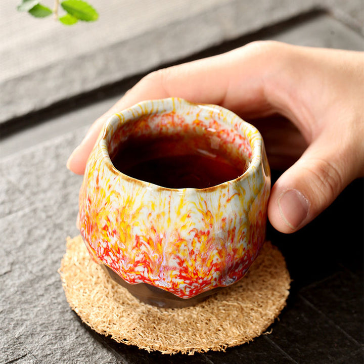 Tazza da tè in ceramica arancione rossa verde gialla Buddha Stones Kung Fu Tea Cup