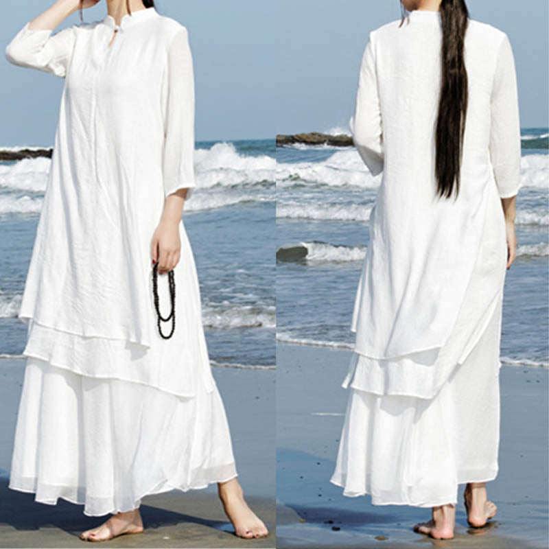 Buddha Stones 2 pezzi bianco Tai Chi Meditazione Yoga Zen Cotone Lino Abbigliamento Top Pantaloni Set da donna - image 6