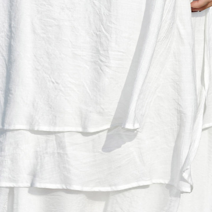 Buddha Stones 2 pezzi bianco Tai Chi Meditazione Yoga Zen Cotone Lino Abbigliamento Top Pantaloni Set da donna - image 9