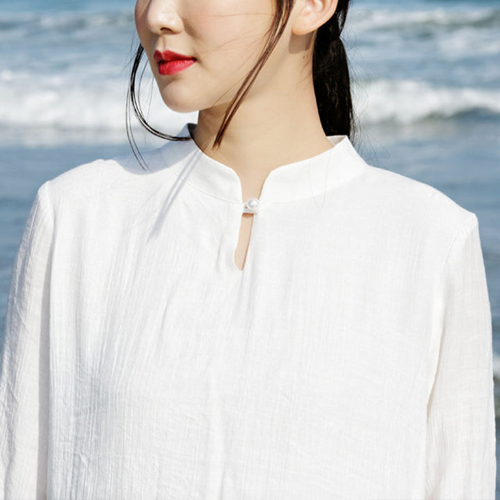 Buddha Stones 2 pezzi bianco Tai Chi Meditazione Yoga Zen Cotone Lino Abbigliamento Top Pantaloni Set da donna - image 7