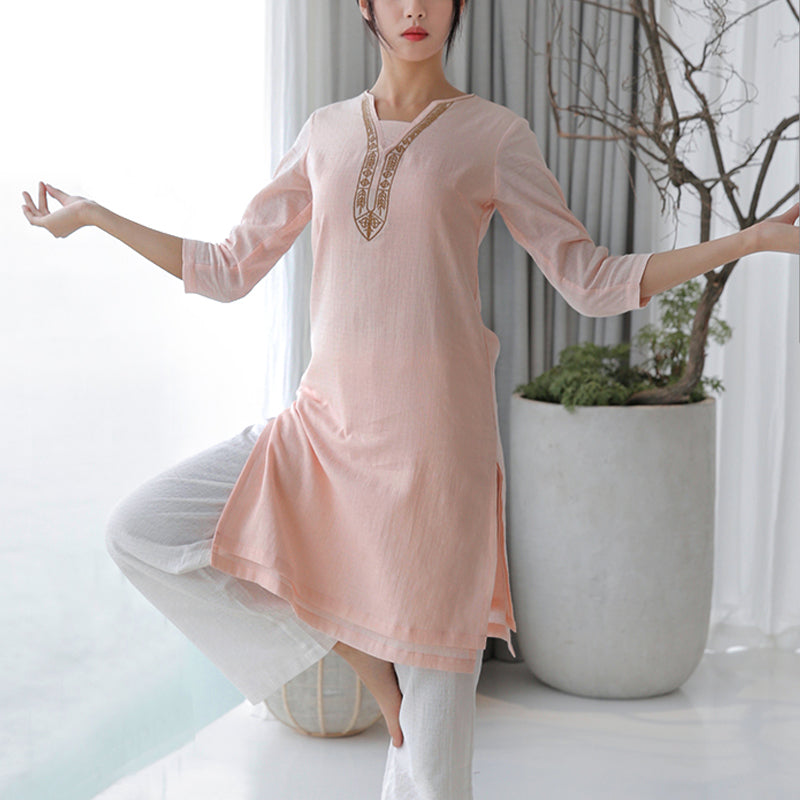 Buddha Stones 2 pezzi Tai Chi Meditazione Yoga Cotone Abbigliamento Top Pantaloni Set da donna - Rosa (Top e pantaloni) - US8-10, UK/AU12-14, EU40-42 (2XL) - image 14
