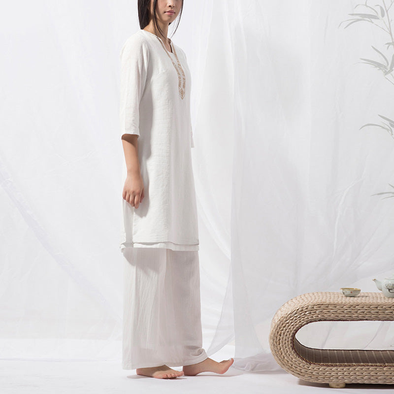 Buddha Stones 2 pezzi Tai Chi Meditazione Yoga Cotone Abbigliamento Top Pantaloni Set da donna - image 4