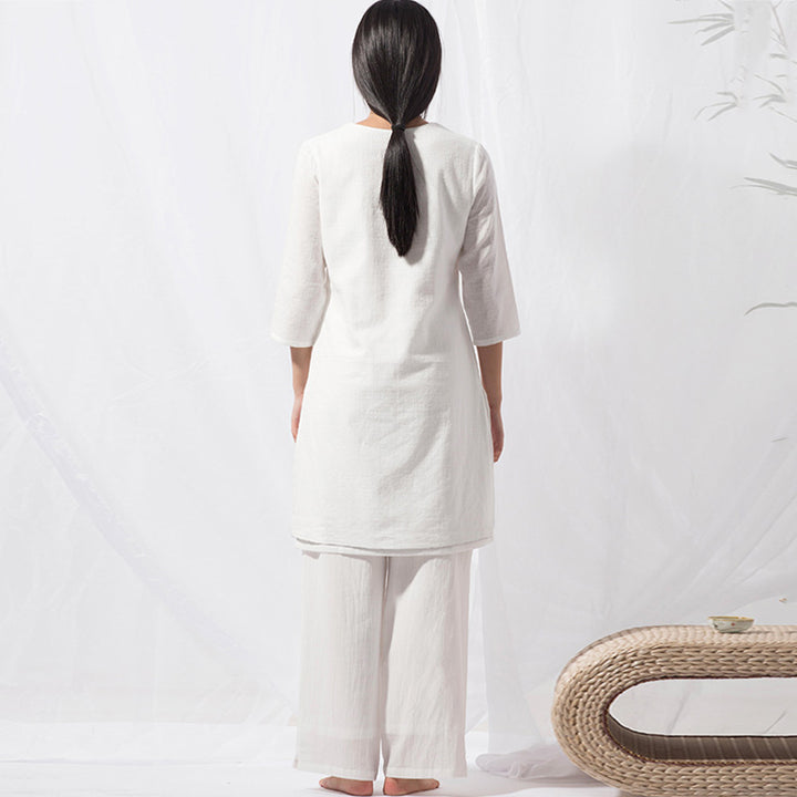 Buddha Stones 2 pezzi Tai Chi Meditazione Yoga Cotone Abbigliamento Top Pantaloni Set da donna - image 4