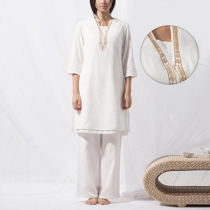 Buddha Stones 2 pezzi Tai Chi Meditazione Yoga Cotone Abbigliamento Top Pantaloni Set da donna - image 3