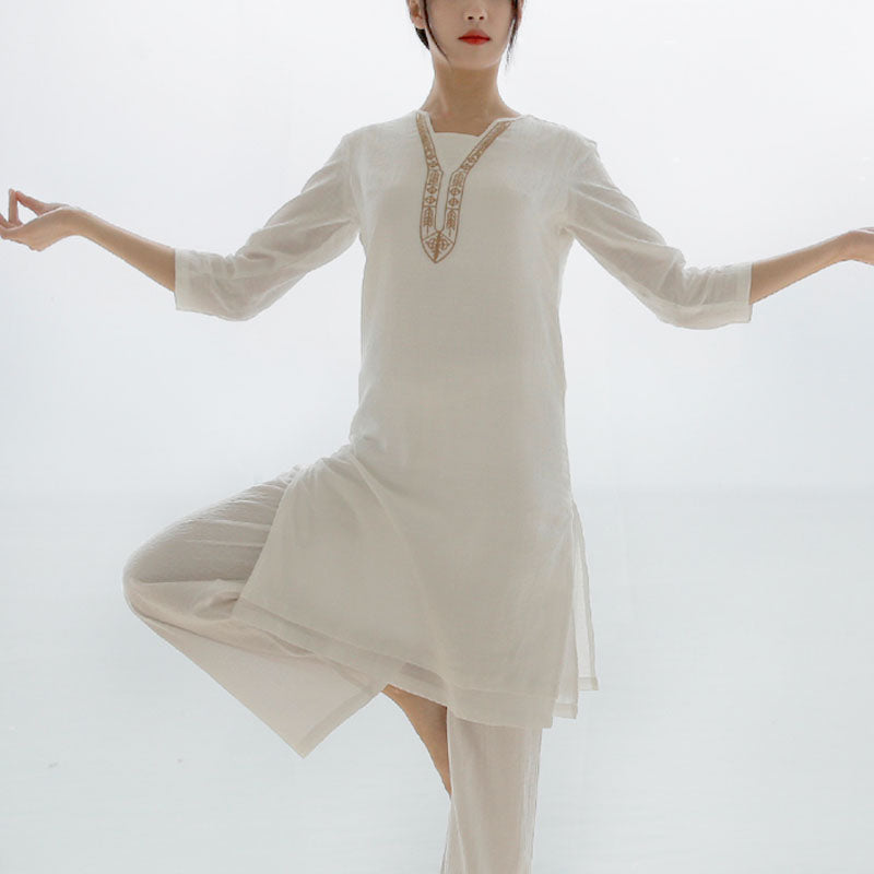 Buddha Stones 2 pezzi Tai Chi Meditazione Yoga Cotone Abbigliamento Top Pantaloni Set da donna - image 13