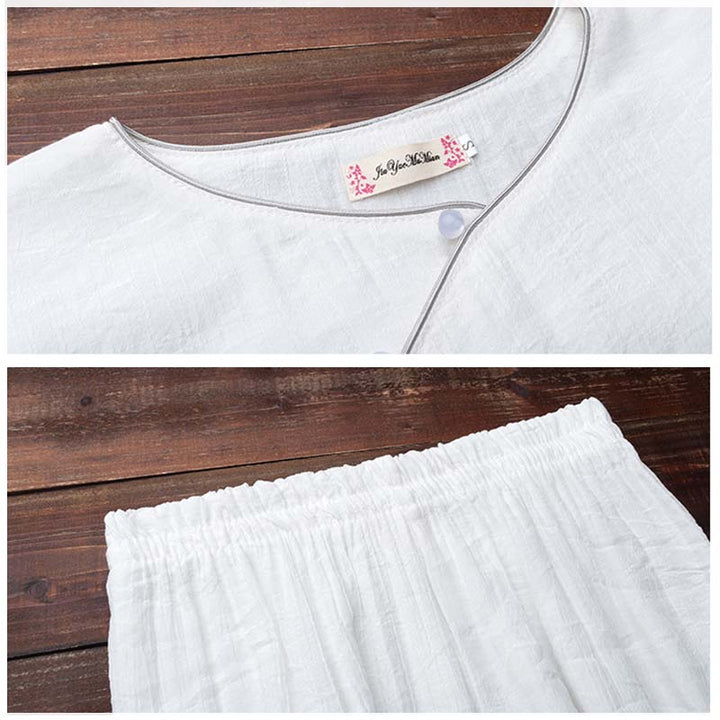 Buddha Stones 2 pezzi design semplice pantaloni bianchi top meditazione yoga zen tai chi cotone lino abbigliamento donna set