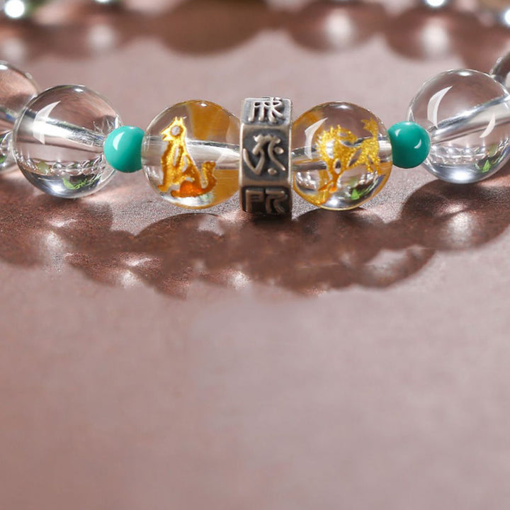 Buddha Stones 925 Sterling Silver Zodiaco cinese Buddha natale Gruppi di buon auspicio Cristallo bianco Braccialetto di guarigione in giada di Hetian