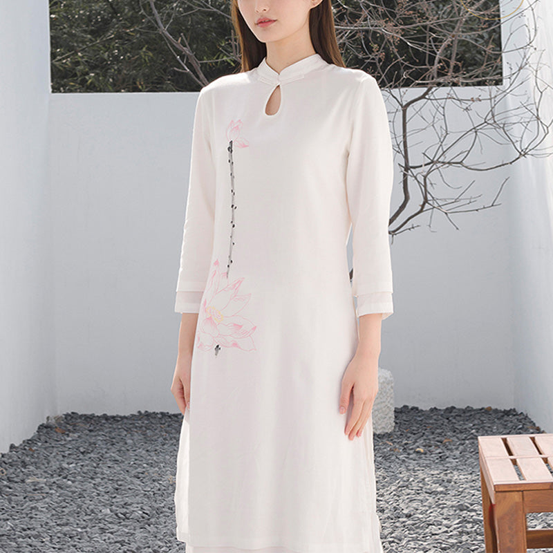 Buddha Stones 2 pezzi modello loto Tai Chi Meditazione Yoga Cotone Lino Abbigliamento Top Pantaloni Set da donna - image 2