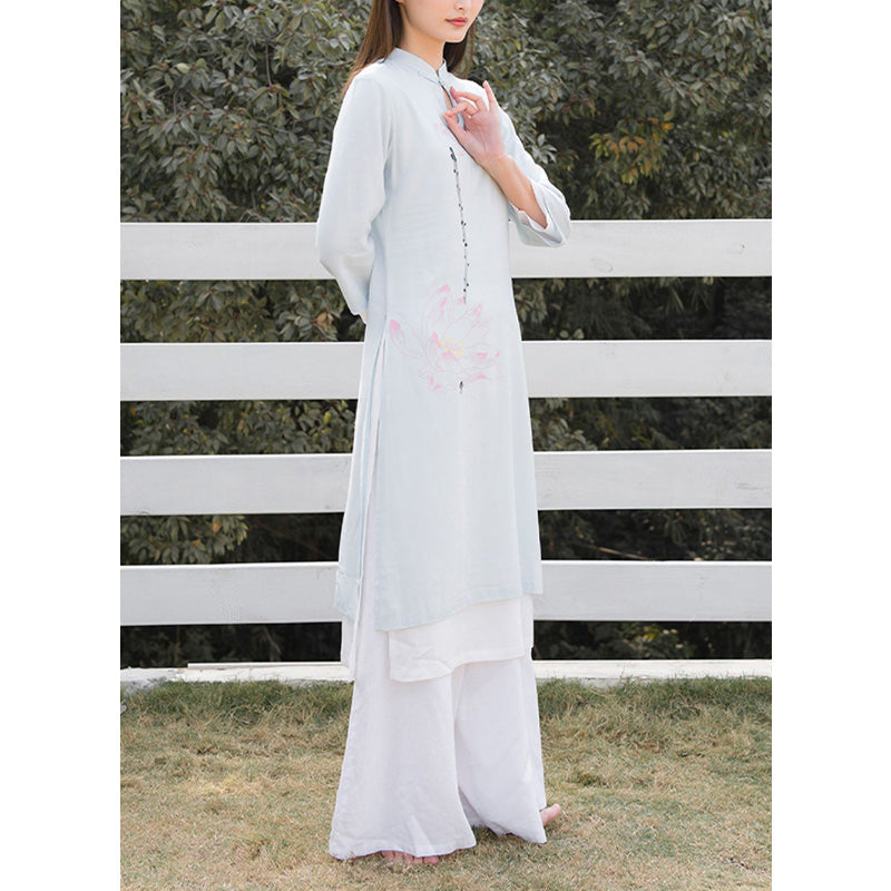 Buddha Stones 2 pezzi modello loto Tai Chi Meditazione Yoga Cotone Lino Abbigliamento Top Pantaloni Set da donna - image 13