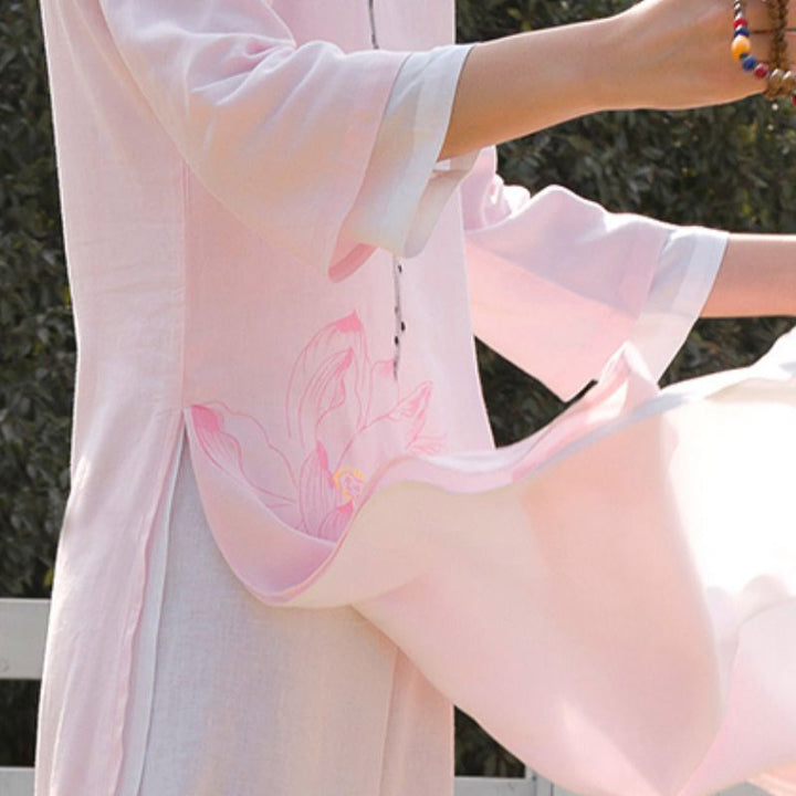 Buddha Stones 2 pezzi modello loto Tai Chi Meditazione Yoga Cotone Lino Abbigliamento Top Pantaloni Set da donna - image 17
